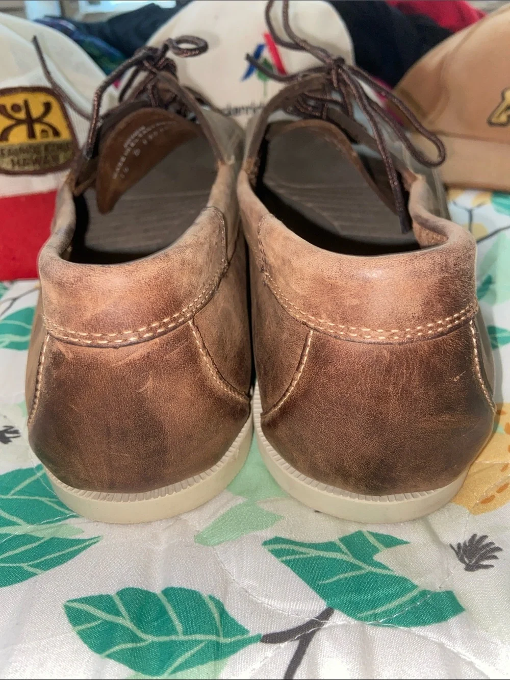 MENS LLBEAN LEATHER BOAT SHOES Dark Brown 14D EUC
